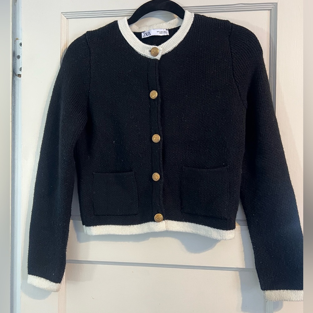 Zara Black Knit Cardigan with Gold Button